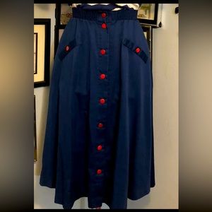Vintage Button Down Skirt Navy Blue Pockets Rockabilly VLV XSmall Retro Pin Up